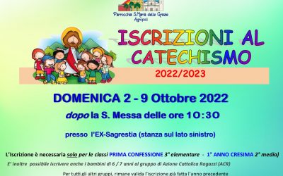 Sono aperte le Iscrizioni all’Anno Catechistico 2022/2023.